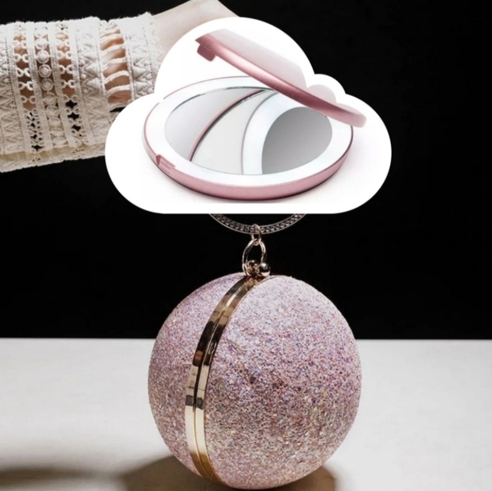 Stunning Pink Evening Bag And Compact Mirror - Picture 6 of 8